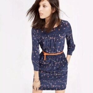 Madewell Silk Broadway & Broome Navy Bird Print Dress: Size 4